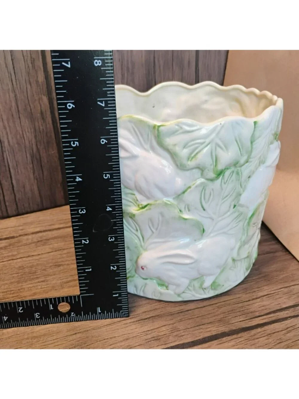 Vintage 1987 Haldon Group Rabbit Cabbage Leaf Planter Cachepot Japan Ceramic